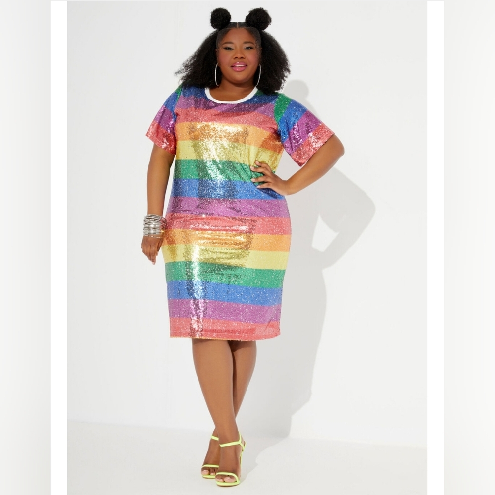 Ashley Stewart Curvy Girl pastel striped sequin midi dress NWT 1X (10/12)